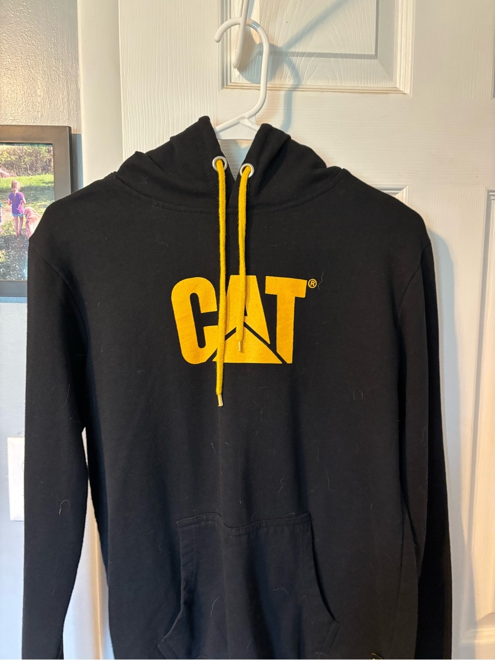 CAT Black Hoodie with Yellow Logo and Drawstrings